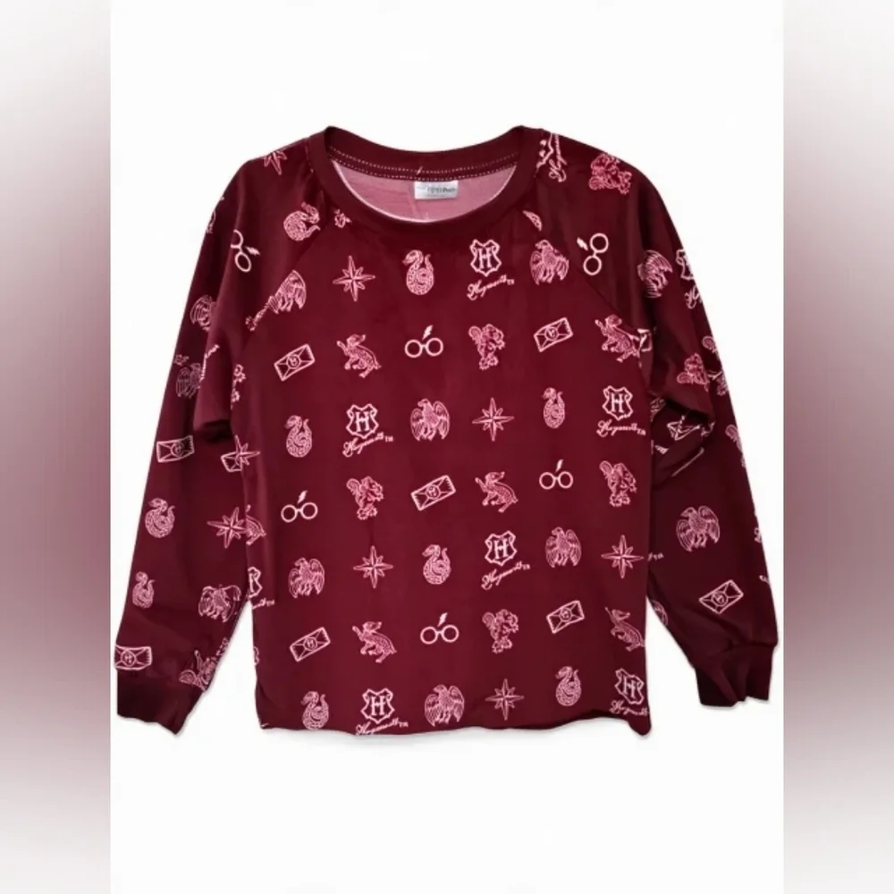 Harry Potter Burgundy Pajama Shirt – Magical Symbols Print, Soft & Cozy (L) - Picture 3 of 9